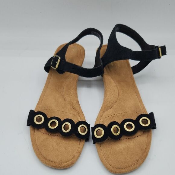 Koolaburra by UGG Women's Leira Black and Tan Heeled Sandals with Gold Accents - Picture 1 of 9